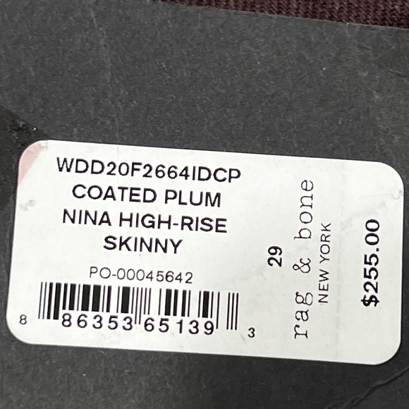 Rag & Bone Womens Nina High Rise Coated Plum Skinny Jeans 29 New NWT $255 Purple - Picture 3 of 11